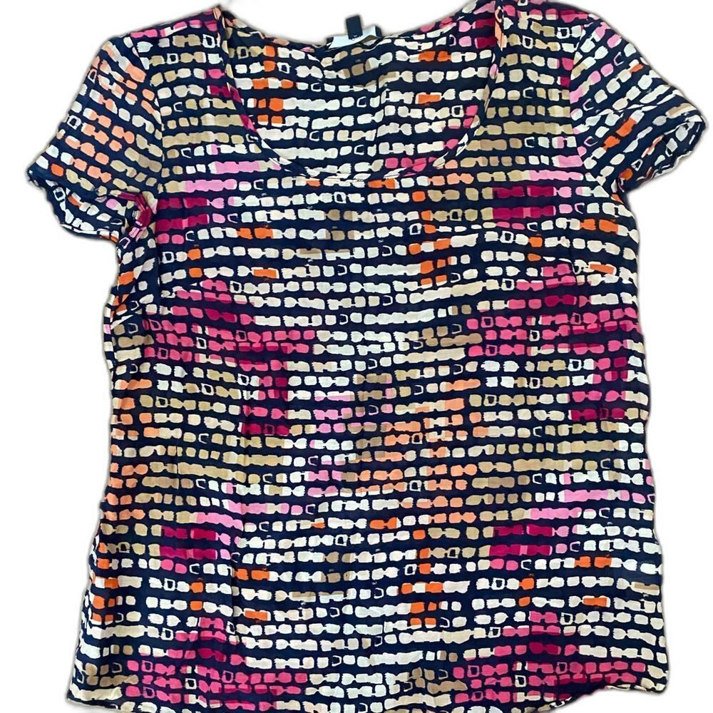 Gap Multicolor Silk Short Sleeve Top Blouse Size Small